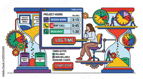 Professional Time Management and Project Tracking Concept Illustration