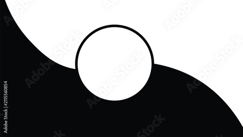 Cuadro en lienzo Abstract yin yang inspired black white curved design with central circle symboli
