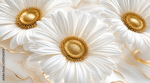 Elegant white daisies with golden centers on a luxurious abstract background