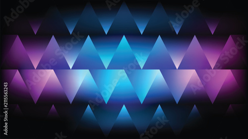 Abstract Geometric Pattern of Dark Peaks with Central Luminous Blue-Purple Horizon and Glow