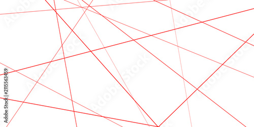 Abstract red laser lines on white background, geometric network of intersecting thin red stripes, minimalist digital connection vector pattern