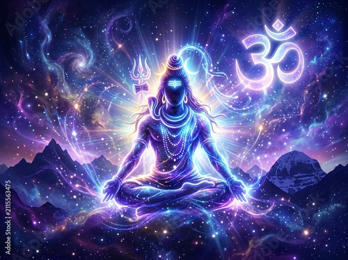 An abstract spiritual representation of Lord Shiva as a divine source of energy and cosmic enlightenment.