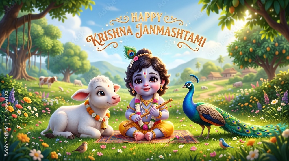 Obraz premium krishna janmastami background