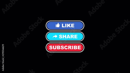 Animated Like Share Subscribe Social Media CTA Buttons Overlay with Alpha Channel