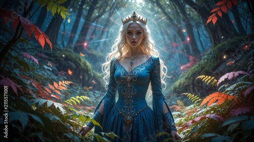 Ethereal Forest Queen in Enchanted Woodland Setting