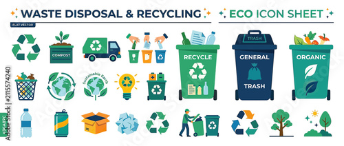 Cuadro en lienzo Eco-friendly waste disposal and recycling icon set