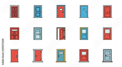 Architectural door icons in various styles.