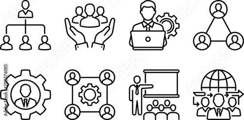 Fotografía Business human resources organizational hierarchy team management icons set line