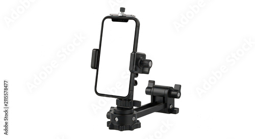 Black smartphone mount holder for car dashboard or desk isolated on transparent background