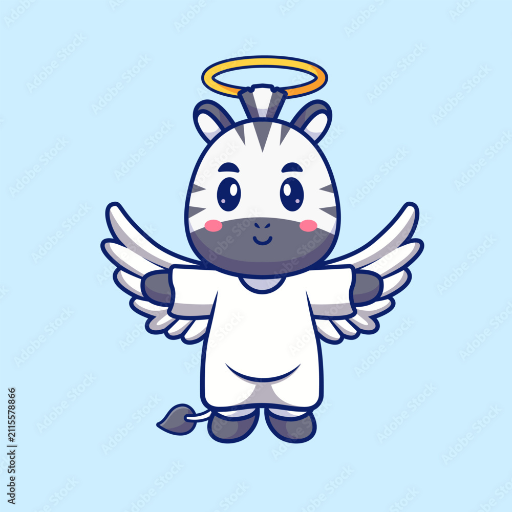 Obraz premium Cute Angel Zebra Flying Cartoon 