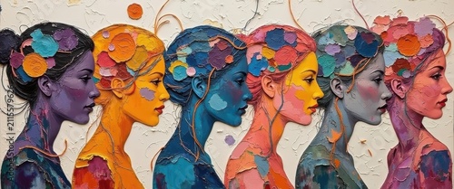 Artistic mural depicting colorful profiles of women in vibrant shades