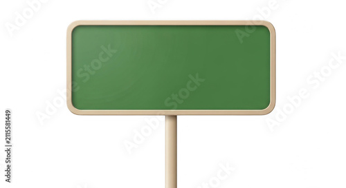 Blank green chalkboard sign with a wooden frame on a pole isolated on transparent background