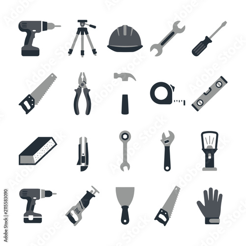Foto Collection of various tools and equipment for construction and DIY projects