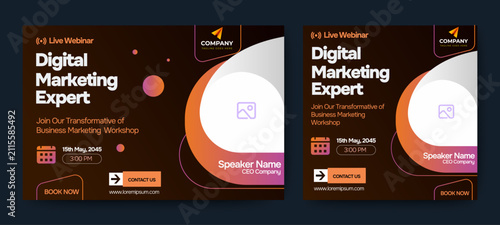 Live webinar online business conference web banner and social media cover template design