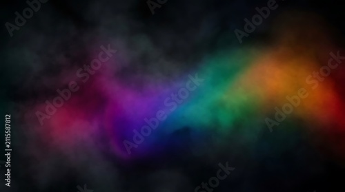 Abstract Colorful Rainbow Smoke Cloud and Fog on Isolated Black Background for Creative Design Overlay