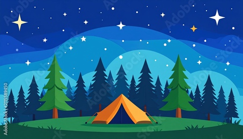 Camping under starry night sky outdoors.