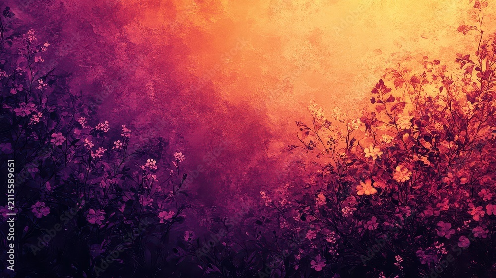 Fototapeta premium Abstract floral background with sunset light. Artistic nature texture with warm glow.