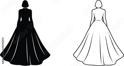 Bild auf Leinwand Dresses in Black and White with Long Flowing Skirts and Elegant Silhouettes Feat
