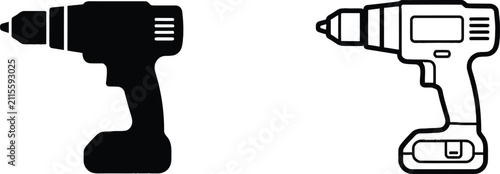 Drill Icon Vector Illustration of Handheld Power Tools for Diy Projects