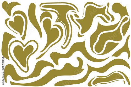 Luxury Gold Camouflage Pattern Abstract Olive Groovy Heart Shapes Minimalist Safari Vector Texture