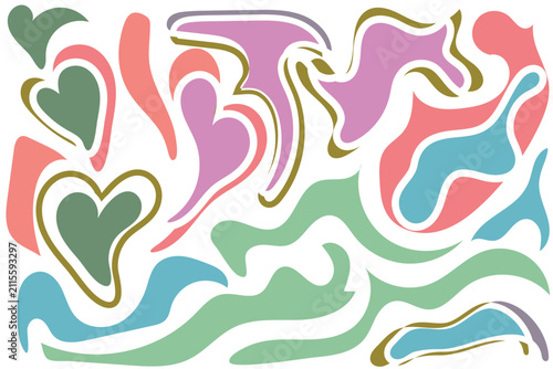 Retro Y2K Groovy Pattern Abstract 70s Hippie Fluid Art Camouflage Heart Colorful Background Vector