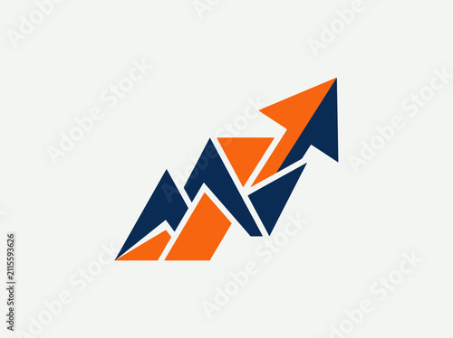 Geometric Growth Arrow And Mountain Peak Symbol Business Concept