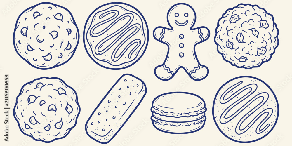 Obraz premium Assorted Cookie Collection: A delightful assortment of handcrafted cookies, including gingerbread men, iced cookies, and chocolate chip varieties, presented in a charming.