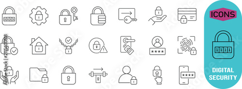 Digital security access vector icons. padlock icon set, key icon set, password icon set
