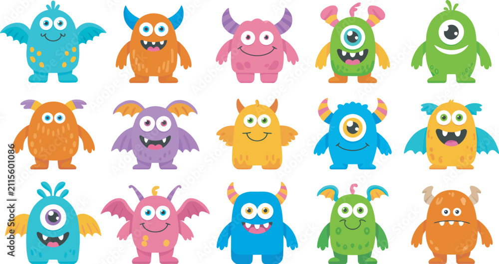 Fototapeta premium Bright Marine Life Icons for Children's Media, Colorful Ocean Animal Vector Illustrations for Educational Content, Kids' Books, Games, Websites, and Underwater Themes.