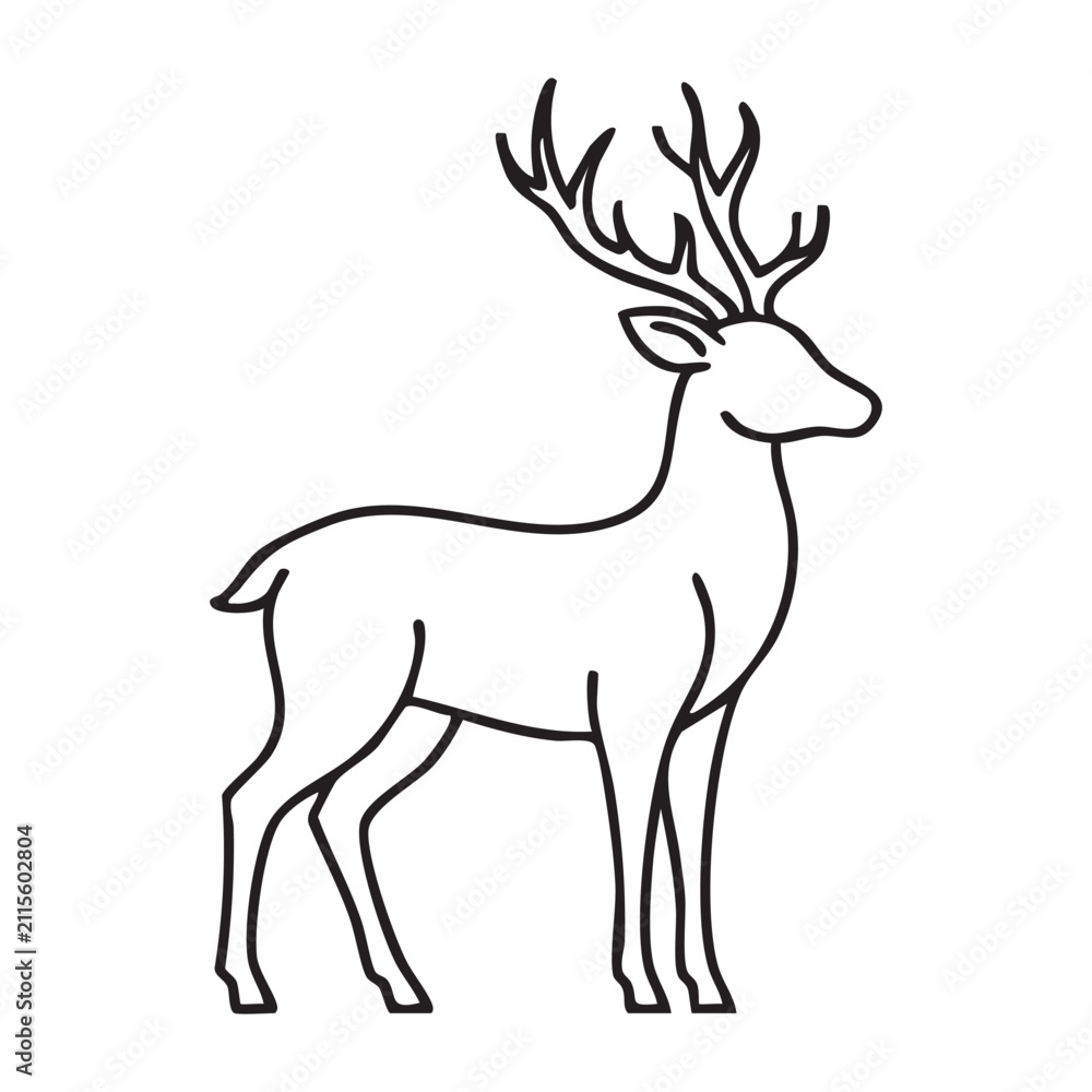 Fototapeta premium Majestic Deer Black and White Line Art SVG Woodland Wildlife Vector