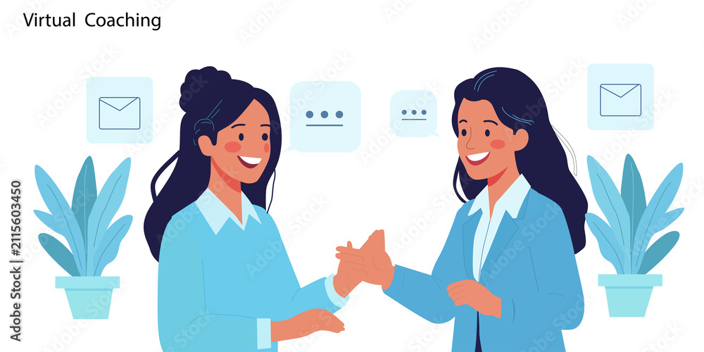 Fototapeta premium Business Team Video Conference and Office Collaboration Flat Vector Illustration