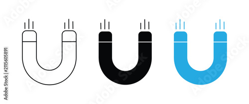 Fotografía Horseshoe Magnet Icon Set – U-Shaped Magnetic Field, Magnetism Physics Symbol, I