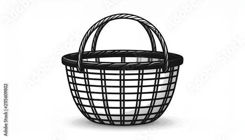 Quadro su tela Minimalist black and white hand drawn wicker basket with large handle for storag