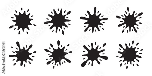 Black ink splats and liquid paint blobs collection on transparent background set for graphic designs.