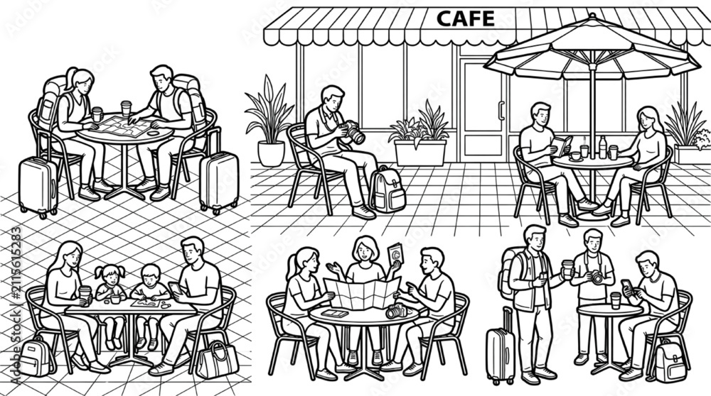 Obraz premium Outdoor Cafe People Architectural CAD Entourage Vector Collection Set