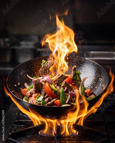 Wok pan flaming Peruvian 