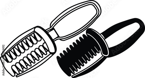 Obraz na plátně Black and white line of two fish scalers with serrated edges and plastic handles