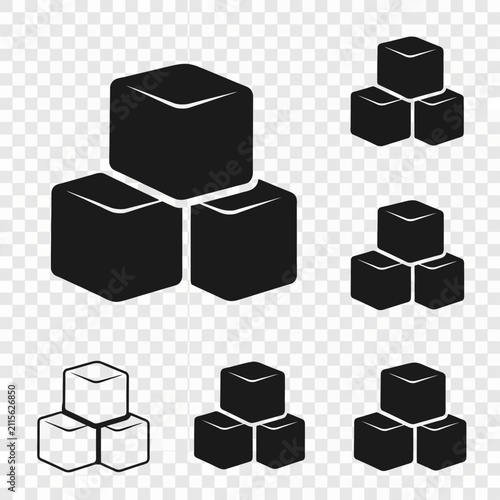 Set of Ice Cubes Icons, Vector Illustration in Solid Black and Outline Styles