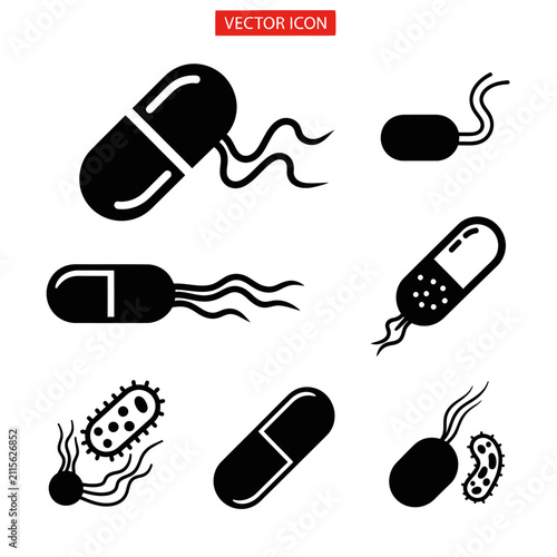 Set of Medical Icons: Microbes and Pills