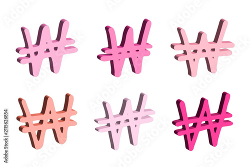 Set of 3d won currency symbol Elements for design