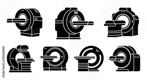 Set of MRI and CT Scan Machine Icons, Medical Imaging Technology