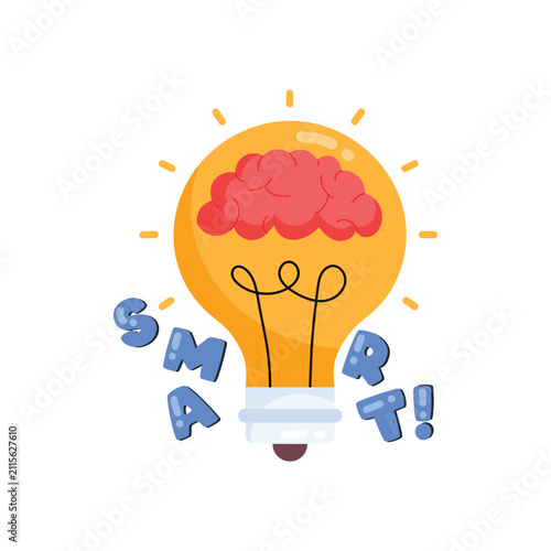 Canvas Print Smart idea light bulb with brain vector illustration