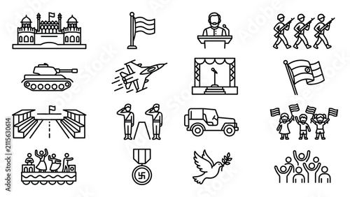Fotografie 15 august india independence day patriotism unity vector set, indian map flag he