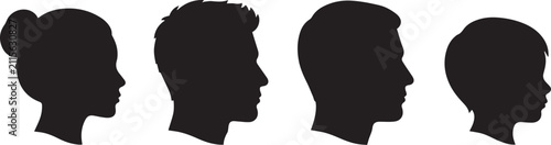 Fotografía A minimalist set of black silhouettes representing four diverse human head profi