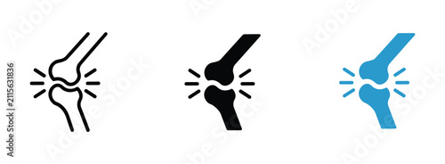 Bild auf Leinwand Knee Joint Pain Icon Set: A collection of stylized icons representing a painful knee joint, depicting the bones and the discomfort associated with joint issues