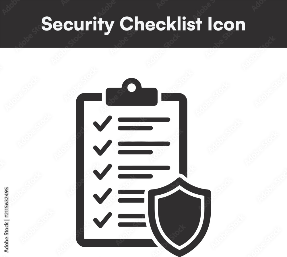 Fototapeta premium Security checklist icon with shield symbol on white background