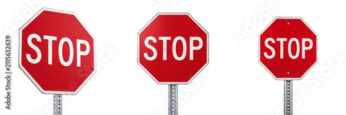 Three stop signs on transparent background