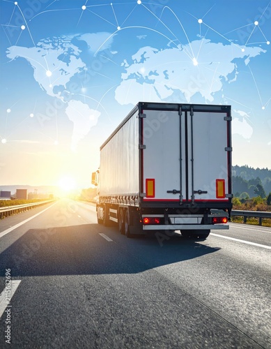Truck on highway under global network overlay