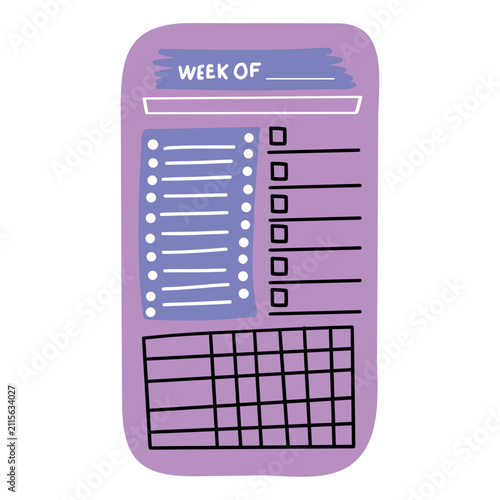 Weekly planner template with to do list and habit tracker, purple paper journal sheet