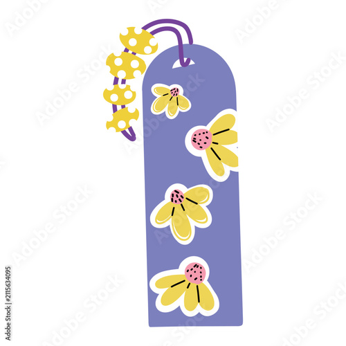 Cute floral paper bookmark with yellow daisy flowers and beaded tassel
